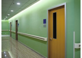 patient room door with glass window